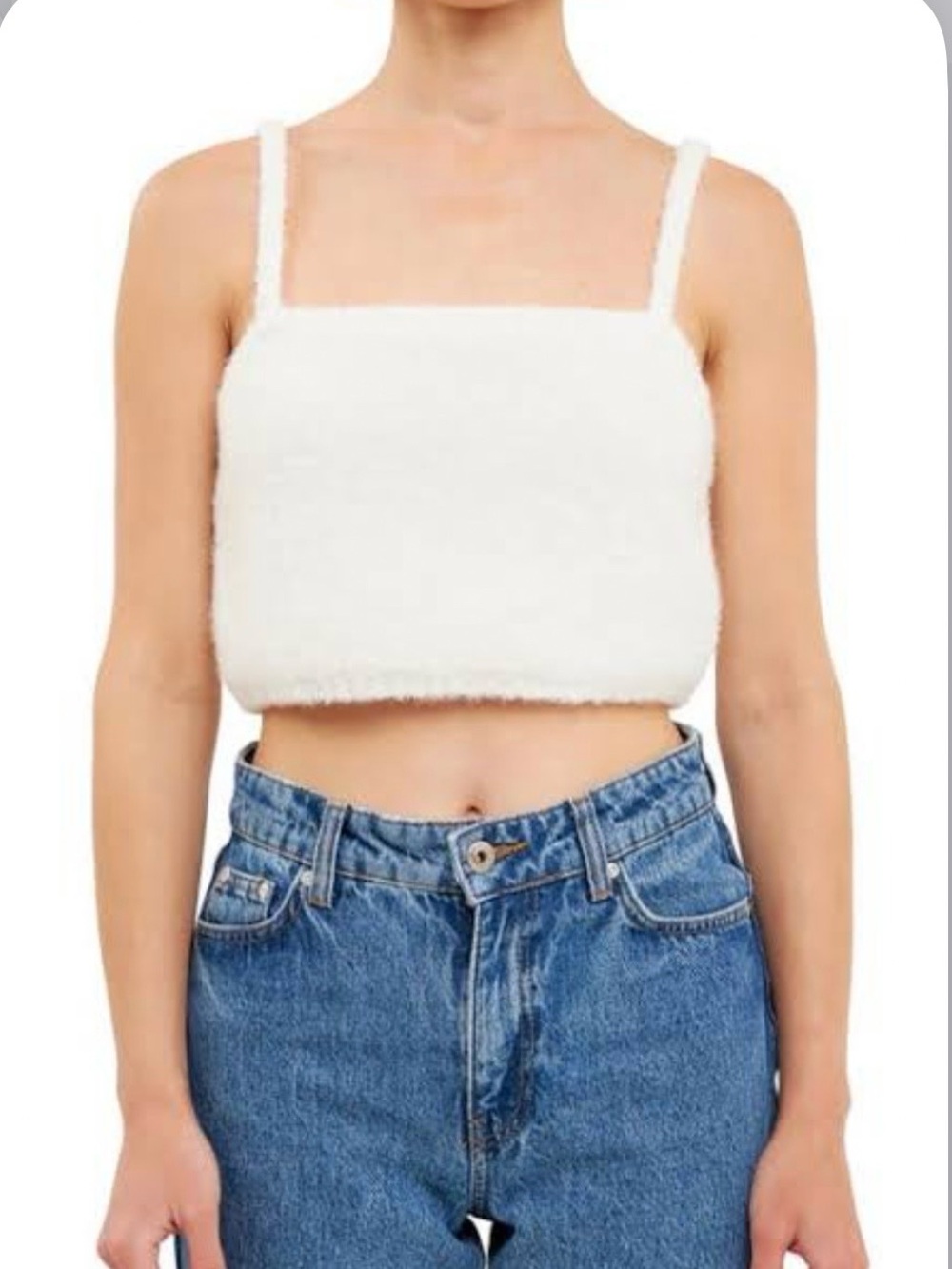 English Factory White Fuzzy Crop Cami